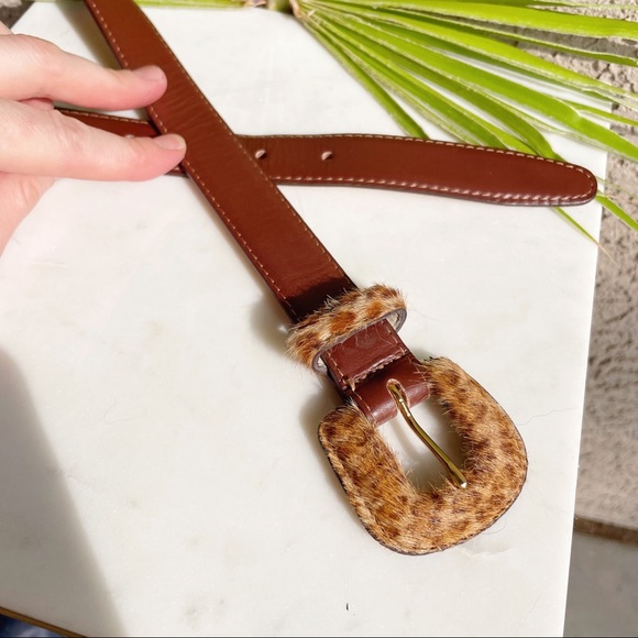 TALBOTS Brown Leather & Tan Leopard Calf Hair Belt - Picture 5 of 5
